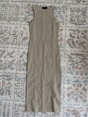 White Fox Ribbed High Neck Maxi Dress